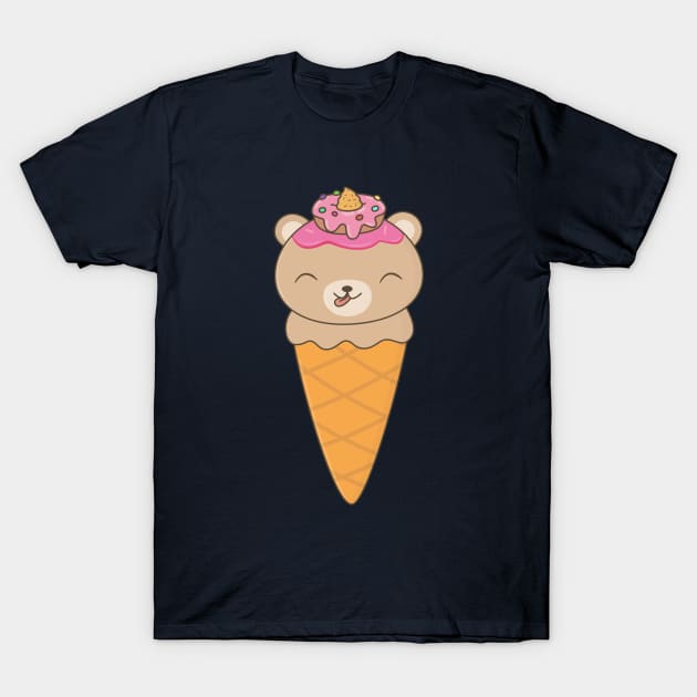 Kawaii Cute Ice Cream Bear T-Shirt T-Shirt by happinessinatee